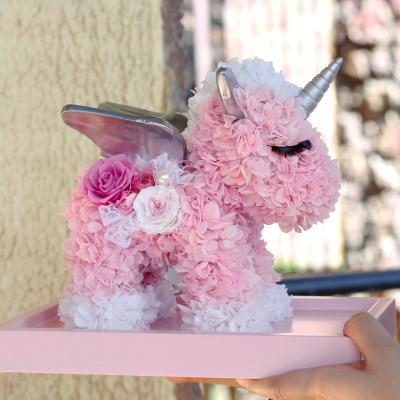 China Real Natural Grow Roses Artificial Flowers Back PE Valentine Gifts Floral Teddy Rose Bear PVC Box Foam Rose And Hydrangea Unicorn With Gift Box for sale