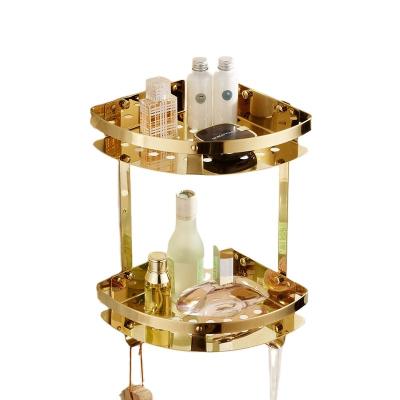 China China Wholesale Hot Sustainable Brass Bathroom Shelf Double Corner Basket for sale