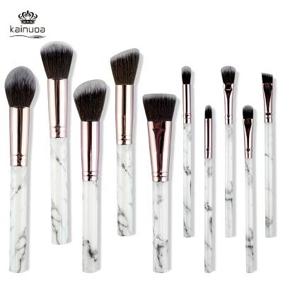 China Angular Blush KENO 10PCS Makeup Brush Set Pink White Black Base Powder Eyeshadow Concaeler Lip Tools Sweep Makeup Marble Brush Set for sale