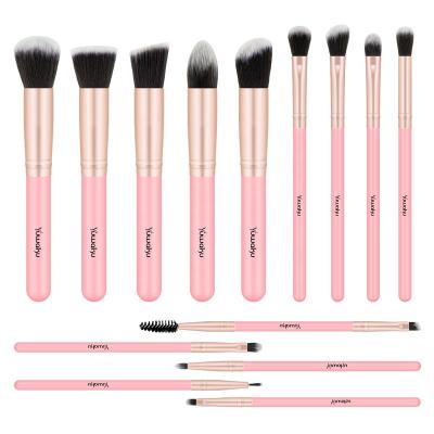 China Angular Blush KENO Free Sample Low MOQ Pink Black 14PCS Make Up Brush Custom Makeup Brushes Wooden Handle Personalized Make Up Brush for sale