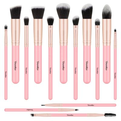 China Angular Blush KENO Wholesale Customize Makeup Brush Set Rose Gold Premium Professional Brushes Set of 14PCS Beauty Products for sale