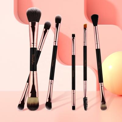 China Angular Blush KENO Free Sample 6PCS 2 in 1 Makeup Brush Logo Black Gold Makeup Brush Customized Set Double Head Cosmetic Makeup Brush for sale