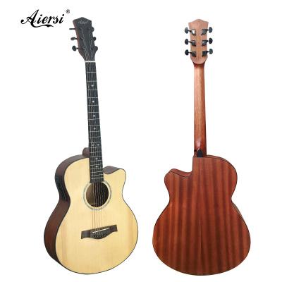 China Brand Solid Top Hot Selling Aiersi Electric Guitar Custom Acoustic Folk Guitar With 4 Band Pickup for sale