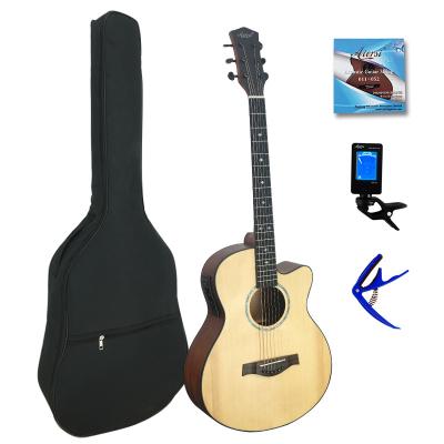 China Aiersi Factory Solid Spruce Top Cost Price 40 Inch Solid Spruce Top Electric Acoustic Guitar With Capo String Tuner for sale