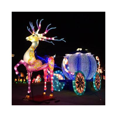 China Customized Outdoor Indoor Silk Deer Lamp Christmas Deer Elk Festival Animal Lantern For Theme Park for sale