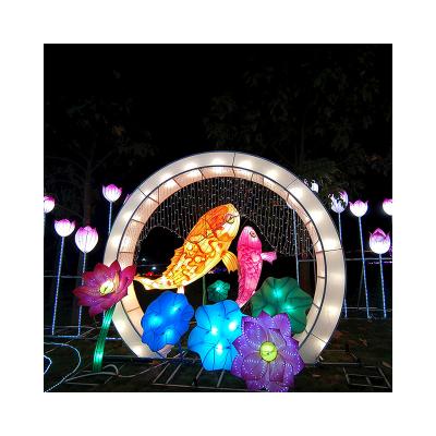 China New Year Indoor Outdoor Waterproof Lantern Fish Animal Silk Lantern Show for sale