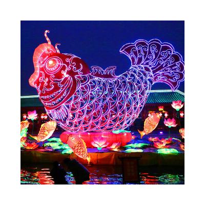 China Park Indoor Outdoor High Quality Animal Metal Fish Lantern Chinese Silk Decoration for sale