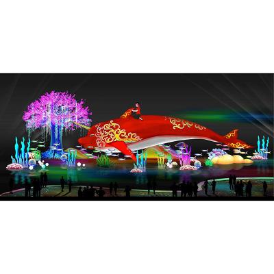 China Ocean World Festival Theme Decoration Fabric Cartoon Whale Indoor Indoor Outdoor Lantern for sale