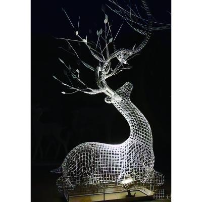 China Garden Deocration Metal Deer Statue Stainless Steel Modern Outdoor Hollow Animal Sculpture for sale