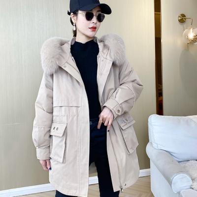 China Factory wholesale anti-shrink parka silk dress with fur collar ladies jacket with fox fur collar coat for sale