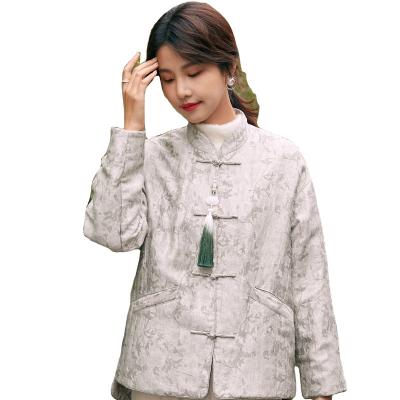 China 2020 New Winter Breathable Gray Beige Navy Blue Silk Tang Suit Factory Direct Sales Warm Regular Chinese Style Down Jacket for sale