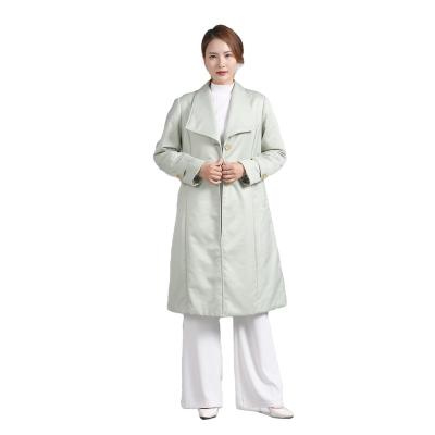 China New Casual Women's Chinese Style Lapel Breathable Silk Light Green/Gray Autumn/Winter Long Down Jacket for sale