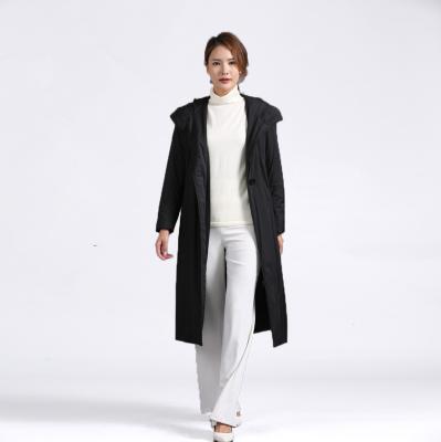 China Tongxiang white casual style news autumn/winter long hooded silk jacket long black ladies style breathable silk jacket for sale