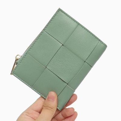 China Fashion Design Women Wallet Card Holders Fashion Design Coin Purse Short Functional Bifold Bags Money Small Woven Genuine Leather Female Multi Wallets for sale