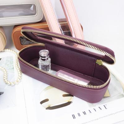 China Travel Saffiano PU Leather Small Cosmetic Case Cosmetic Bags for Makeup Organizer Lipstick Perfume and Eyebrow Pencil for sale