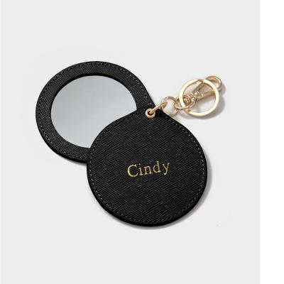 China Office Car Key Key Chain Wallets Customized Light Luxury Mini Portable Leather Key Pendant Makeup Mirror Key Chain With Makeup Mirror for sale