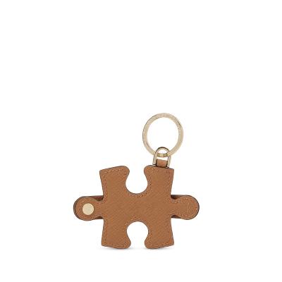 China Promotional Mini Key Chain Saffiano Genuine Leather Key Ring Metal Puzzle Genuine Leather Custom Keychain for sale