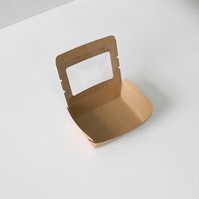 China Recycled Materials TOP 1500ml / 1800ml PE Coated Kraft Paper Salad Paper Box With Clear Lids for sale