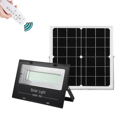 China 100W Solar Flood Lights Outdoor Street Led Light 238 LEDs with Remote Control Security Lighting for Yard Garden Gutter Swimming for sale