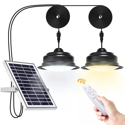 China Solar Lights Indoor Outdoor Home Dual Head Solar Pendant Light with Smart Remote Control Dual Color Switchable Brightness for sale