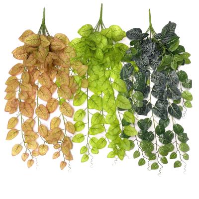 China Green 11 Forks Wall Hanging Decoration Environment Friendly Simulation Net Leaf for sale