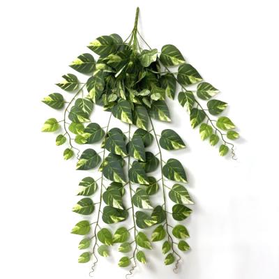 China Environmentally Friendly 11 Fork Hair Surface Gold Foil Green Plant Artificial Decoration for sale