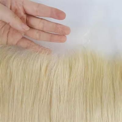 China Blonde 613 Transparent HD Lace Frontal Brazilian Straight Human Hair Blonde Color 13x4 613 HD Frontal with Bundles for sale