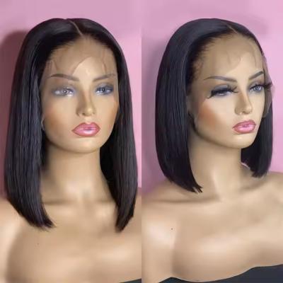 China 180% density Vietnamese Bob Wig 100% human hair glueless wig Straight 14inch Transparent 13x4 inch lace frontal wig for sale