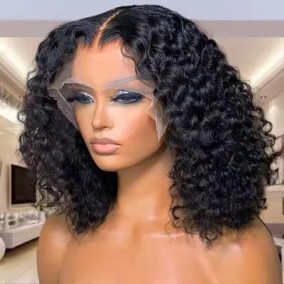 China Deep Wave Curly Short Bob Hair Wig Chocolate Brown Transparent Lace Front Wig for sale