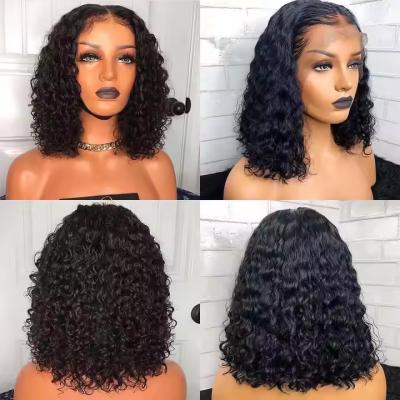 China Deep Water Wave 13x4 Lace Frontal Wig Brazilian Curly Short Bob Human Hair Wigs for sale