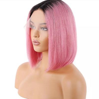 China Short Bob 13x4  Lace Front Wig Human Hair Wig Ombre Pink Straight Wig Natural Remy for sale