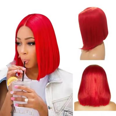 China Short Bob Straight Human Hair Lace Closure Wig Transparent 13X4 Lace Frontal Wig for sale