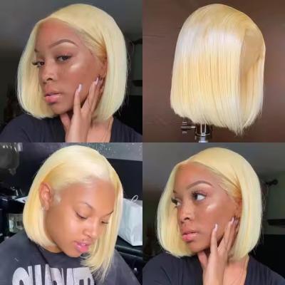 China Short Bob Straight Human Hair blonde Lace Closure Wig Transparent 13X4 Lace Frontal Wig for sale