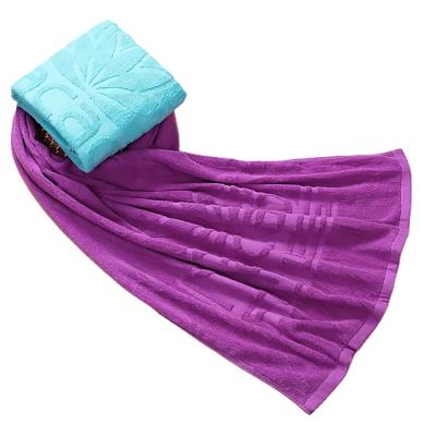 China Comfy Good Quality Purple Blue Skin-Friendly Customized Embossed Logo 100 Percent Cotton Bath Towel Home Sports for sale