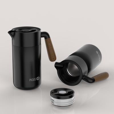 China 1.0L Brief Style PP PORTABLE Thermos Coffee Outer Glass Inner Jug With Beech Wood Handle for sale