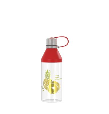 China Sustainable BPA Free Belly Shape Tritan Upright Plastic Bottle With Connected Lid for sale