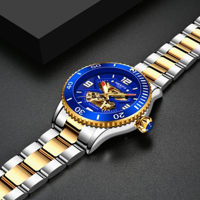 China NIBOSI 2399 Chronograph Hollow Dial 41Mm Waterproof Automatic Mechanical Watch For Men Gold for sale