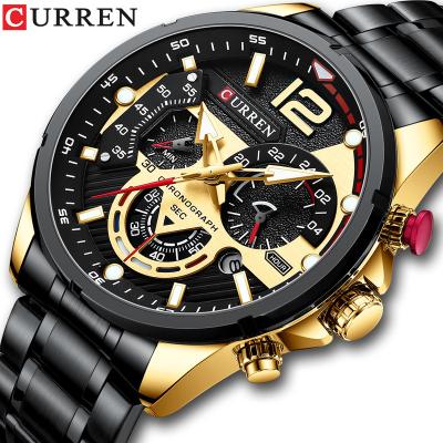 China CURREN Auto Date Top Brand Luxury Men Watch Quartz Wristwatch Sports Chronograph Clock Stainless Steel Band Fashion Male Business Watch for sale