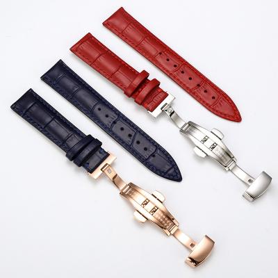 China Wholesale New Stainless Steel Style Leather Color Strap Men And Women Butterfly Buckle Strap Watch Accessories Various Sizes for sale