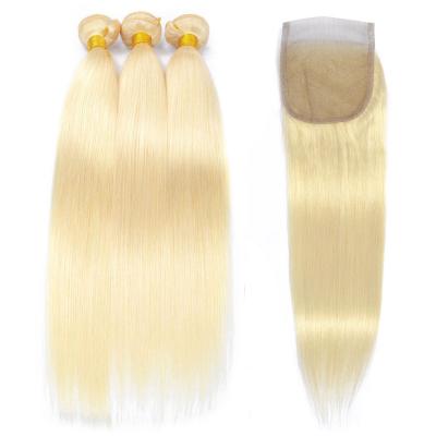 China Virgin 100% Remy Human Hair Wholesale Blonde Lace Front Human Hair Virgin 613 Bundles With Closure for sale