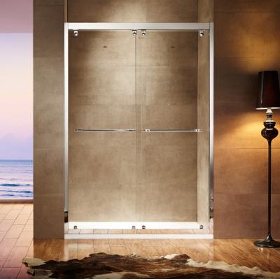 China Modern European Style 304 Stainless Steel Hardware Finished Sliding Double Glass Shower Door for sale