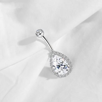 China CLASSIC Factory 925 Sterling Silver White Gold Plated Navel Water Drop Fashion Body Piercing Jewelry With CZ For Woman Daily for sale