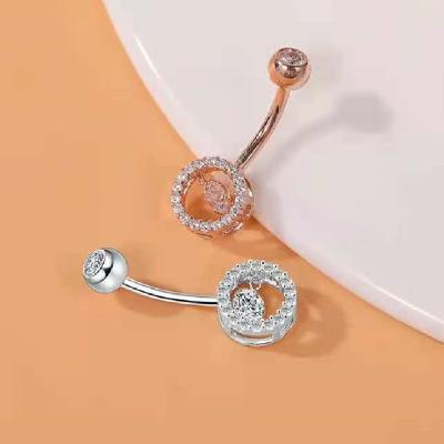 China CLASSIC Hot Selling 925 Sterling Silver Navel Piercing Gold Plated Fashion Unique Big Round Body Assembling Jewelry With CZ For Woman Diary for sale