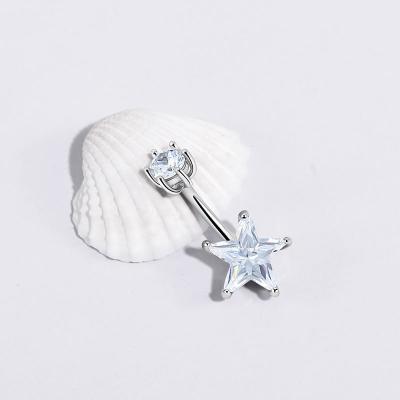 China CLASSIC Hot 925 Sterling Silver Navel Piercing White Gold Plated Fashion Five-pointed Star Body Jewelry with CZ for Woman Diary for sale