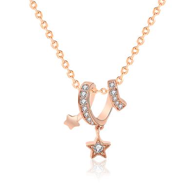 China Cute Unique Design 925 Sterling Silver Rose Gold Plated Shining Turn Meteor Gemstone Zircon Pendant Necklace For Girls Party Gift for sale