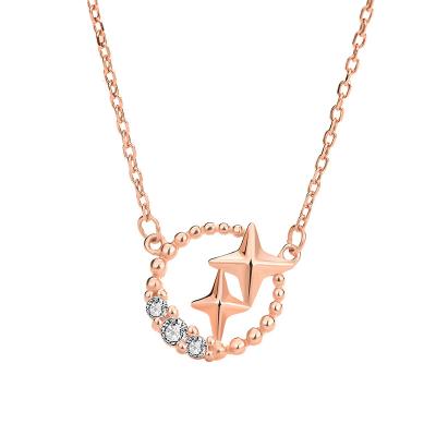 China Sterling Silver Rose Gold Plated Circle Meteor Gemstone Zircon Shining Pendant Necklace Cute Cheap Goods 925 For Girls Party Gift for sale