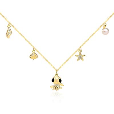 China 2022 Cute New Product 14K Gold Plated S925 Sterling Silver Gemstone Sea Turtle Pendant Zircon Necklace For Girls Party Gift Children's Day for sale