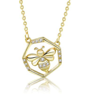 China 2022 Original Fashion Design Cartoon Cute 925 Silver Bee Pendant Necklace For Girl Cute Adjustable Zircon Chain Party Gift Jewelry for sale