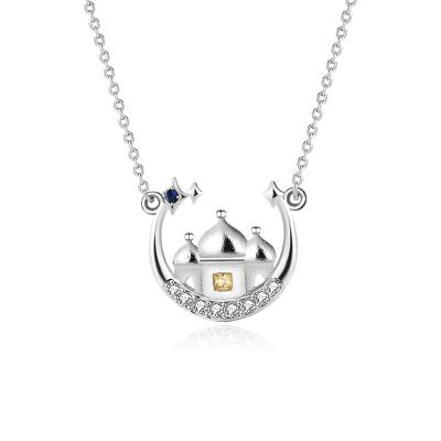 China 2022 New Design S925 Sterling Silver Rhodium Plated Mini Cute Shining Castle Gemstone Zircon Pendant Necklace For Girls Party Gift for sale