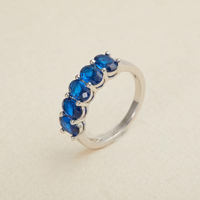 China Geometric Classic S925 Silver Oval Cut 5 Stone Ring With Royal Blue Zirconia Gemstone Rhodium Plated Jewelry For Woman Party And Daily Wear for sale